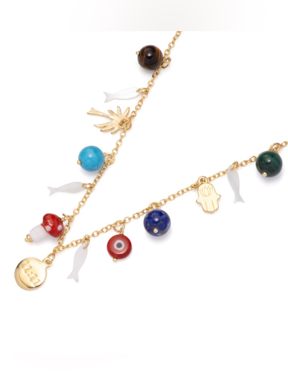 Malachite, Freshwater Pearl, Tiger Eye, and Turquoise Lucky Charm Necklace - Picture 5 of 6